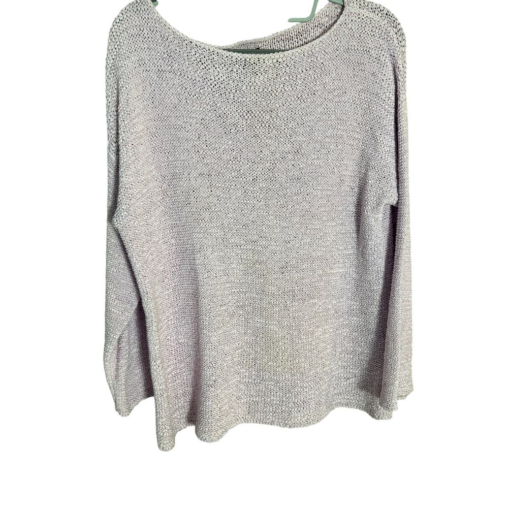 Eileen Fisher Open Knit Sweater Small Blush Pink Cotton Lightweight Boxy FLAW